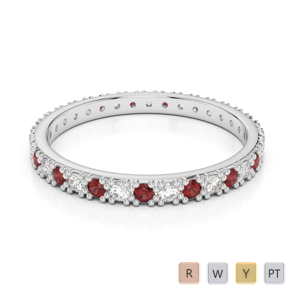 2 MM Gold / Platinum Round Cut Garnet and Diamond Full Eternity Ring AGDR-1126