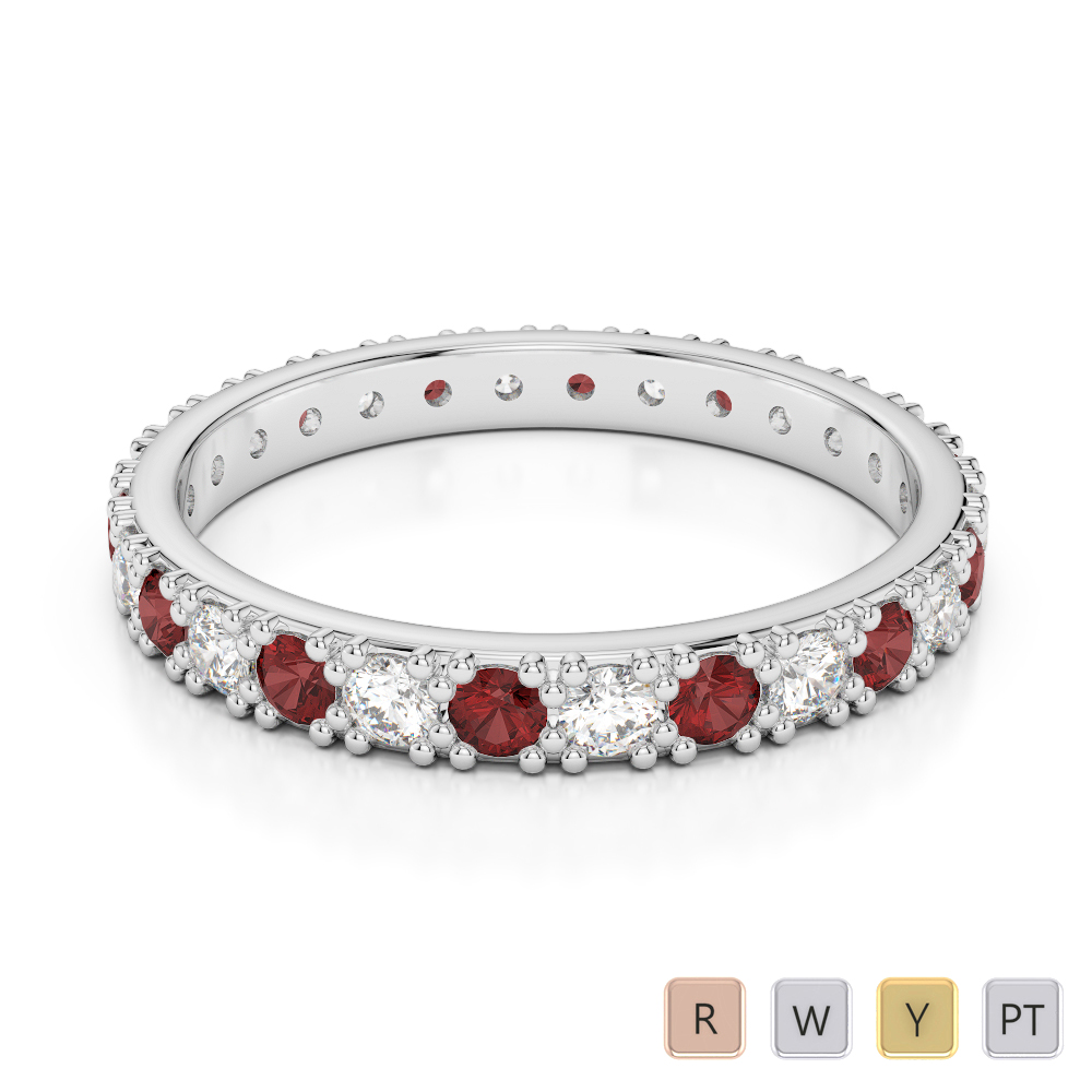 2.5 MM Gold / Platinum Round Cut Garnet and Diamond Full Eternity Ring AGDR-1127