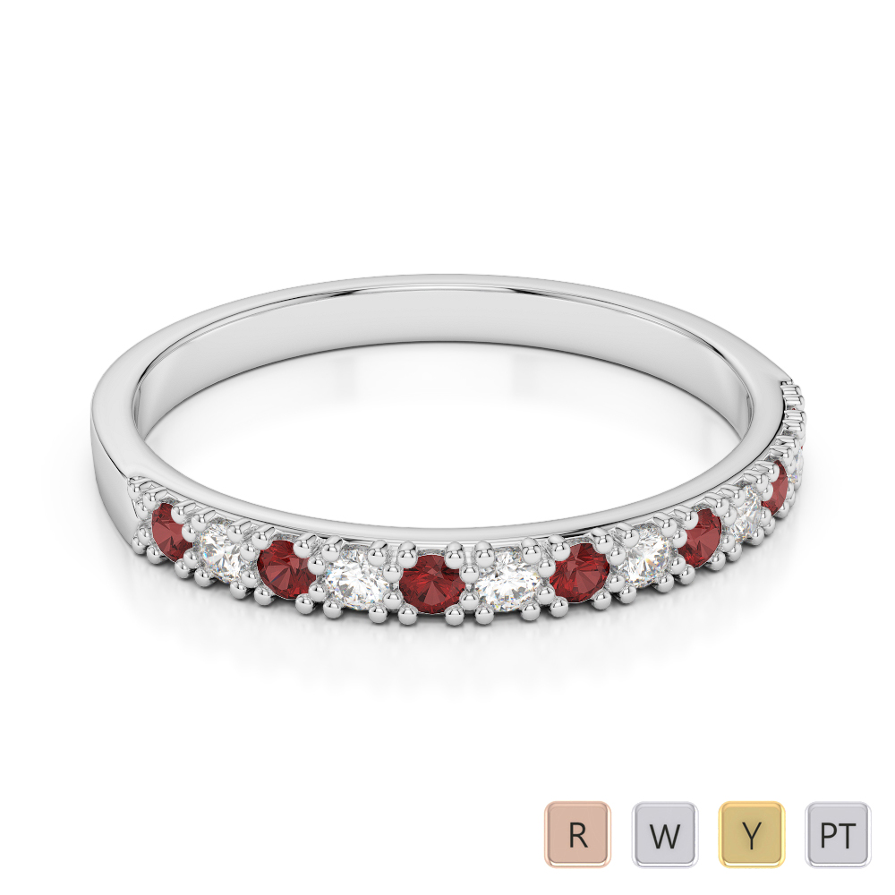 2.5 MM Gold / Platinum Round Cut Garnet and Diamond Half Eternity Ring AGDR-1129