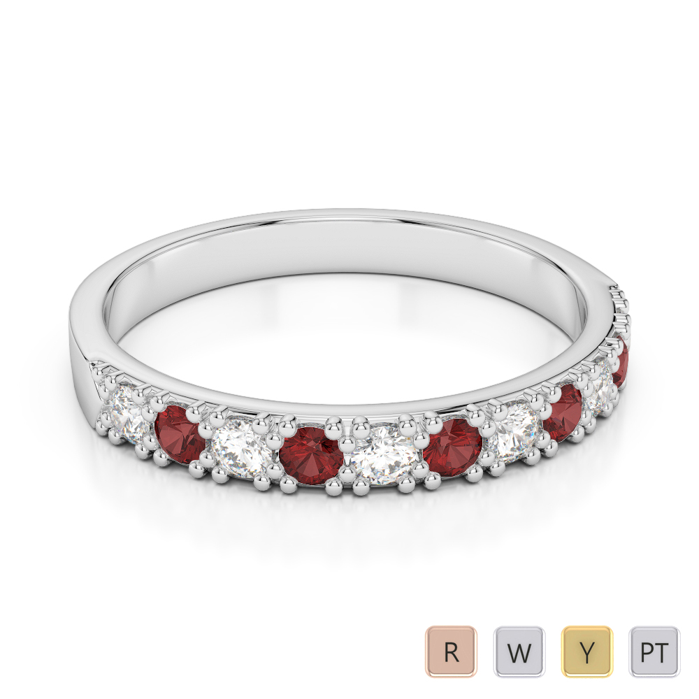 3 MM Gold / Platinum Round Cut Garnet and Diamond Half Eternity Ring AGDR-1130