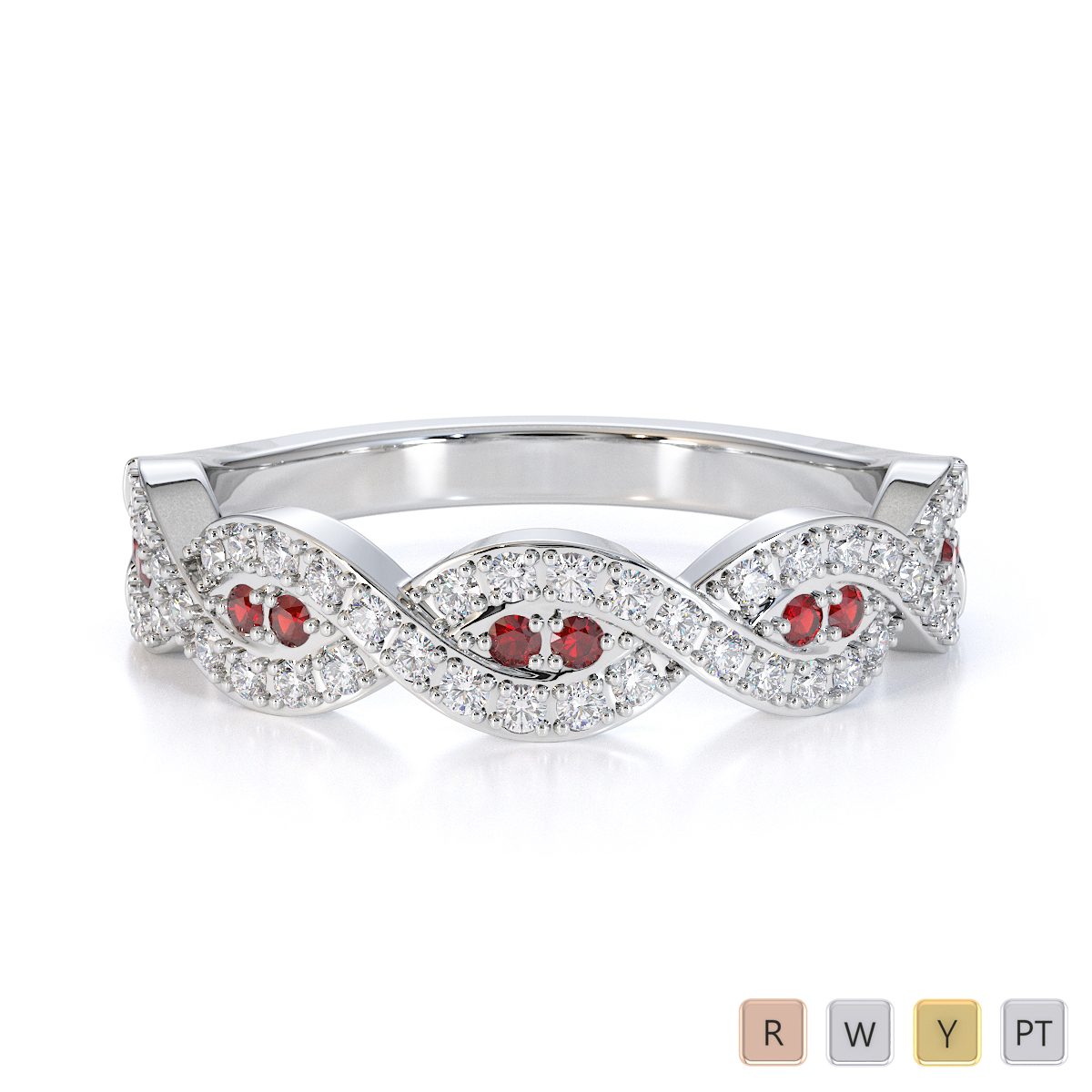 Gold / Platinum Garnet and Diamond Half Eternity Ring RZ1499