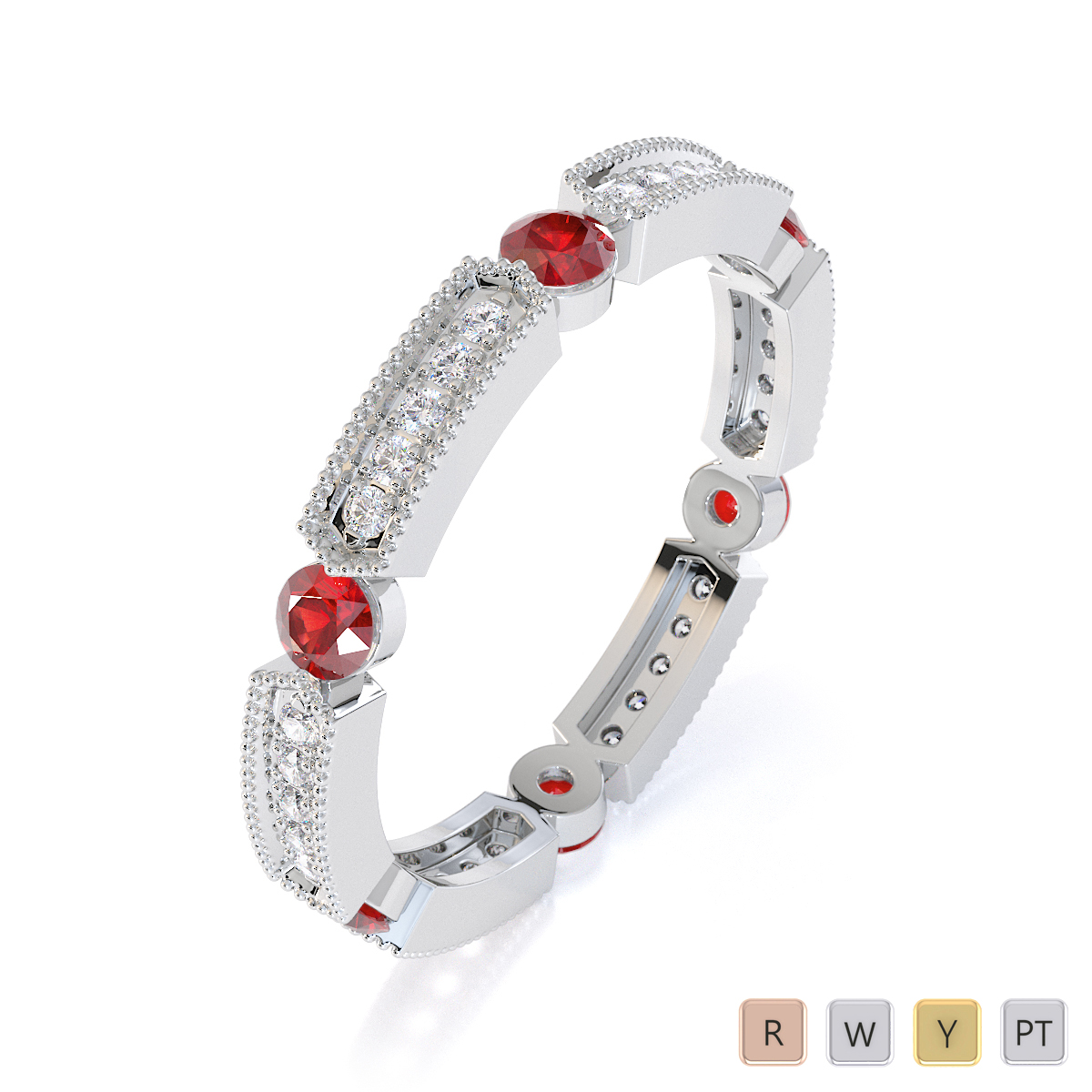Gold / Platinum Garnet and Diamond Full Eternity Ring RZ1500