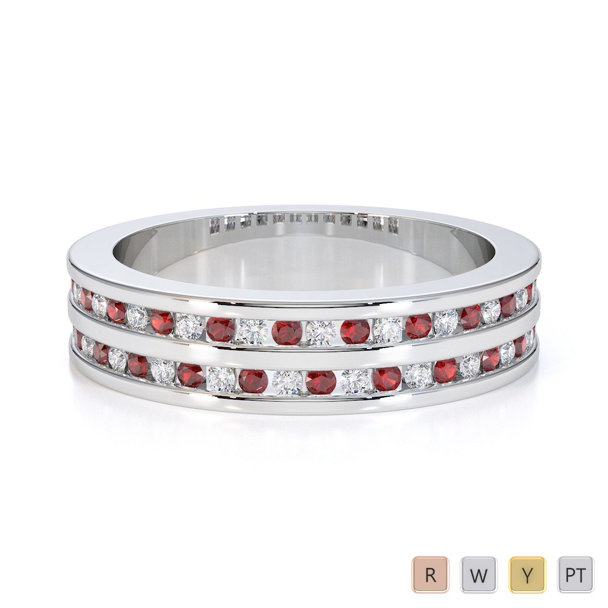 Gold / Platinum Garnet and Diamond Half Eternity Ring RZ1503