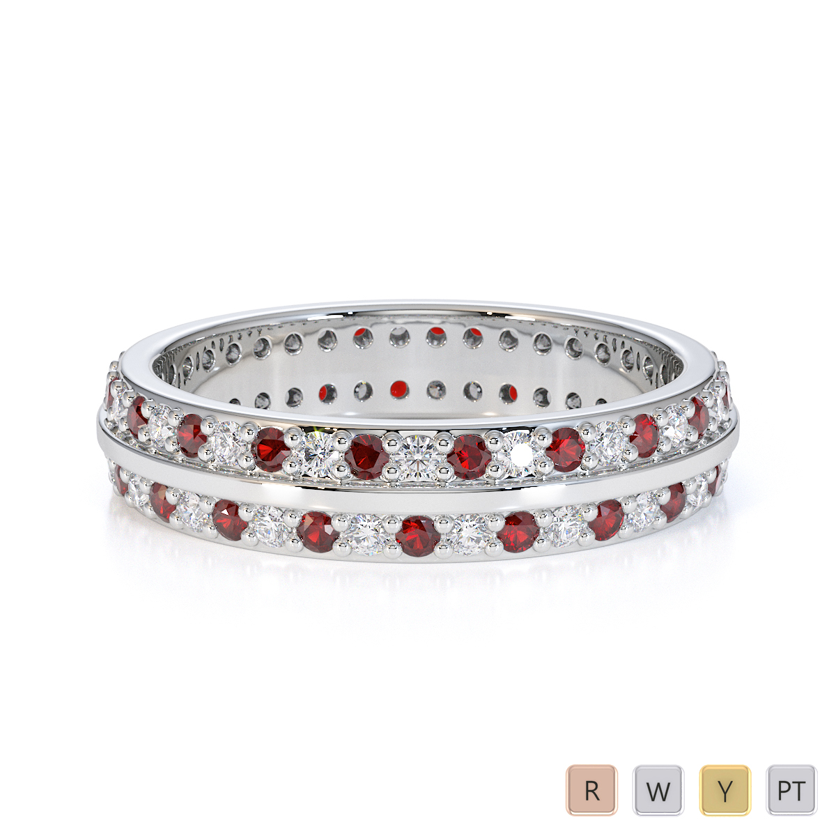 Gold / Platinum Garnet and Diamond Full Eternity Ring RZ1504