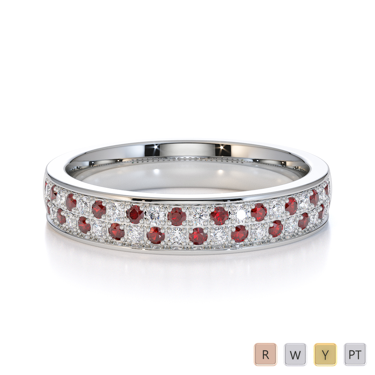 Gold / Platinum Garnet and Diamond Half Eternity Ring RZ1507