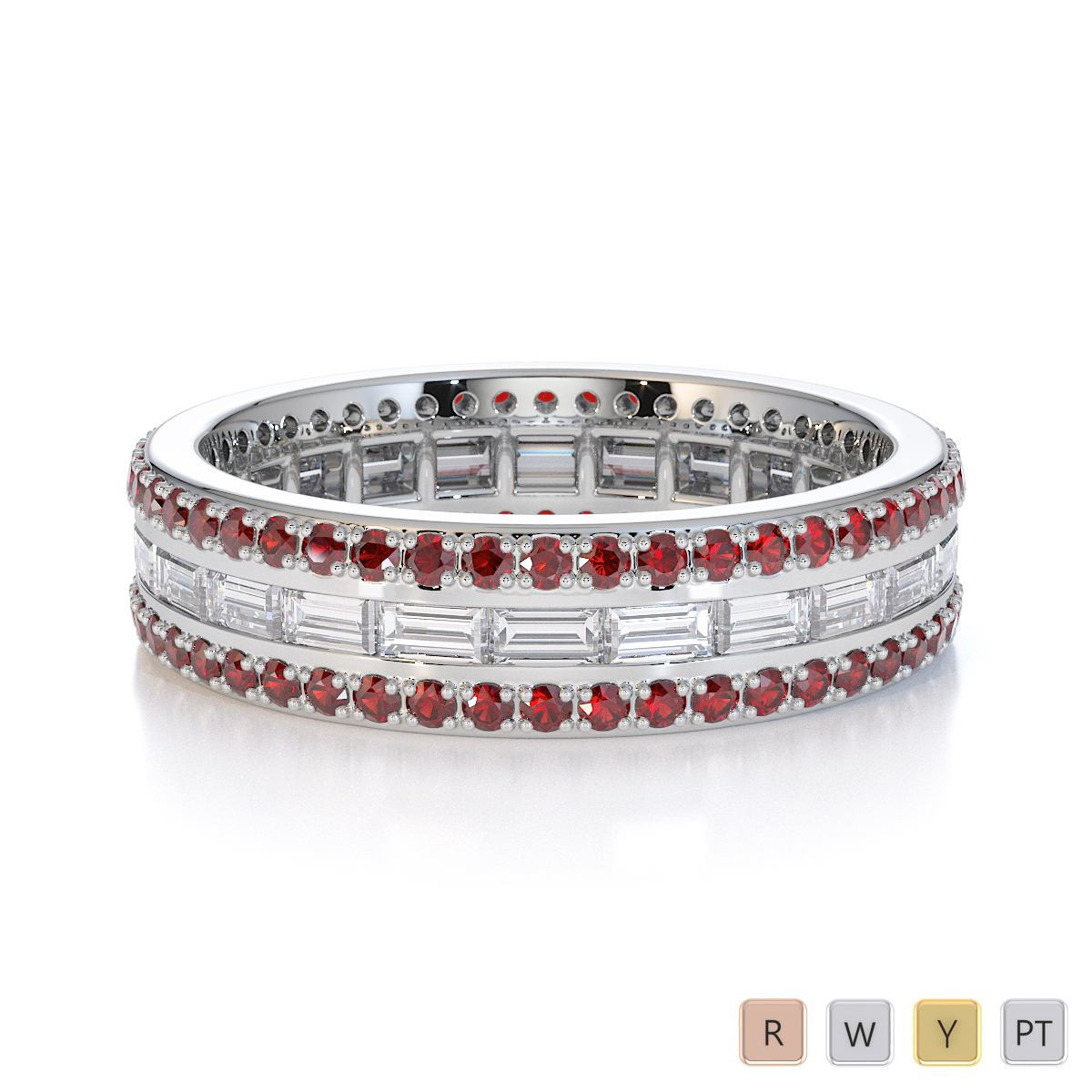 Gold / Platinum Garnet and Diamond Full Eternity Ring RZ1508