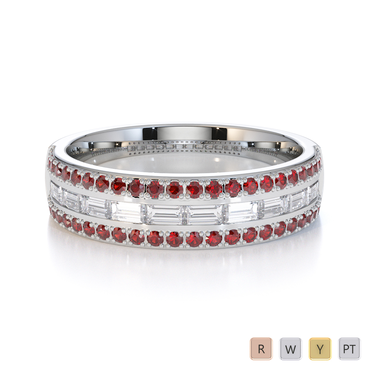 Gold / Platinum Garnet and Diamond Half Eternity Ring RZ1509