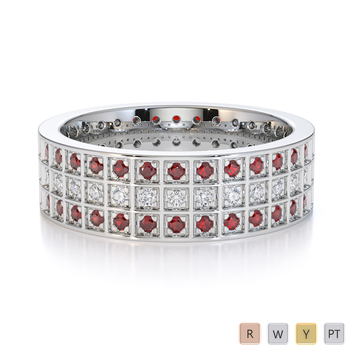 Gold / Platinum Garnet and Diamond Full Eternity Ring RZ1512