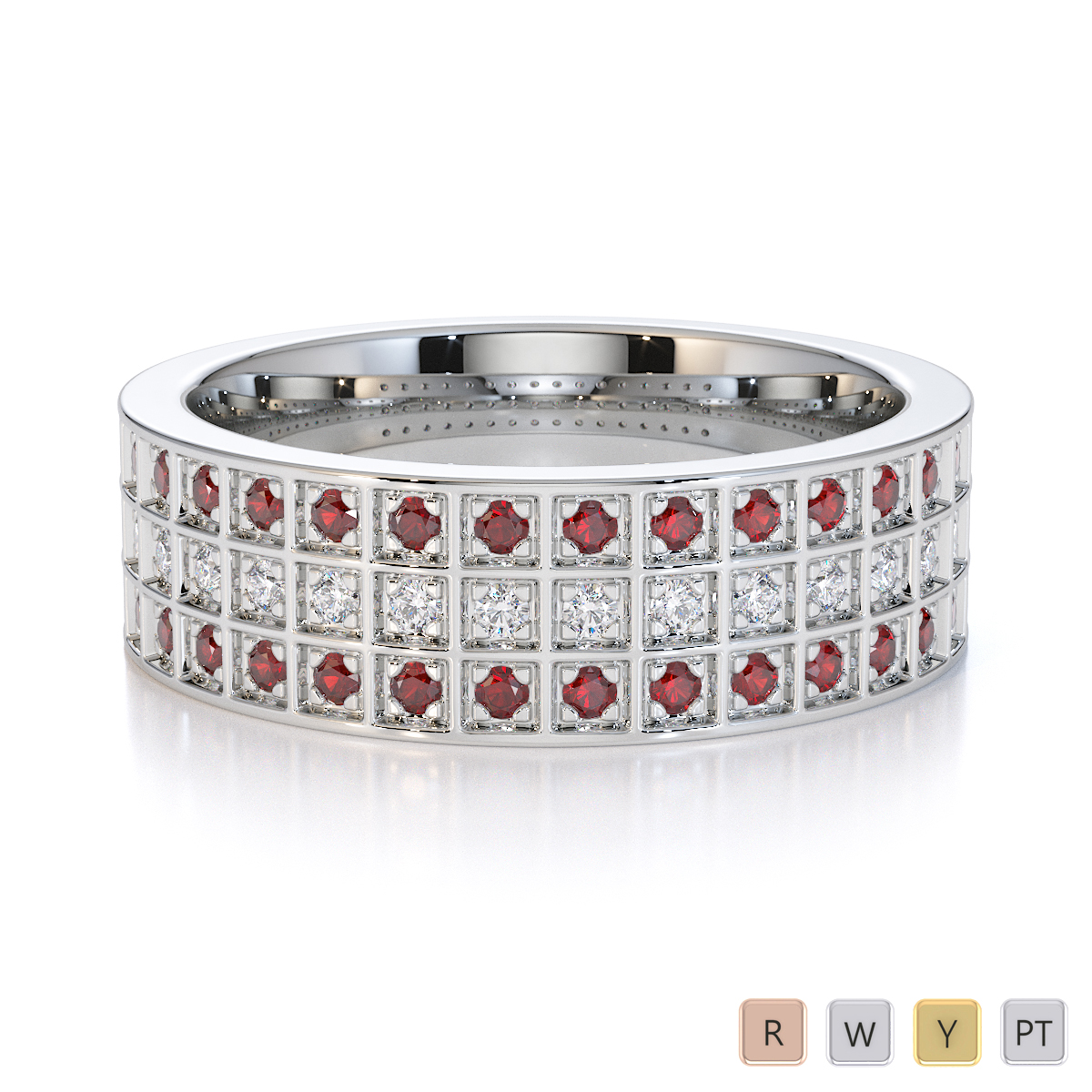 Gold / Platinum Garnet and Diamond Half Eternity Ring RZ1513