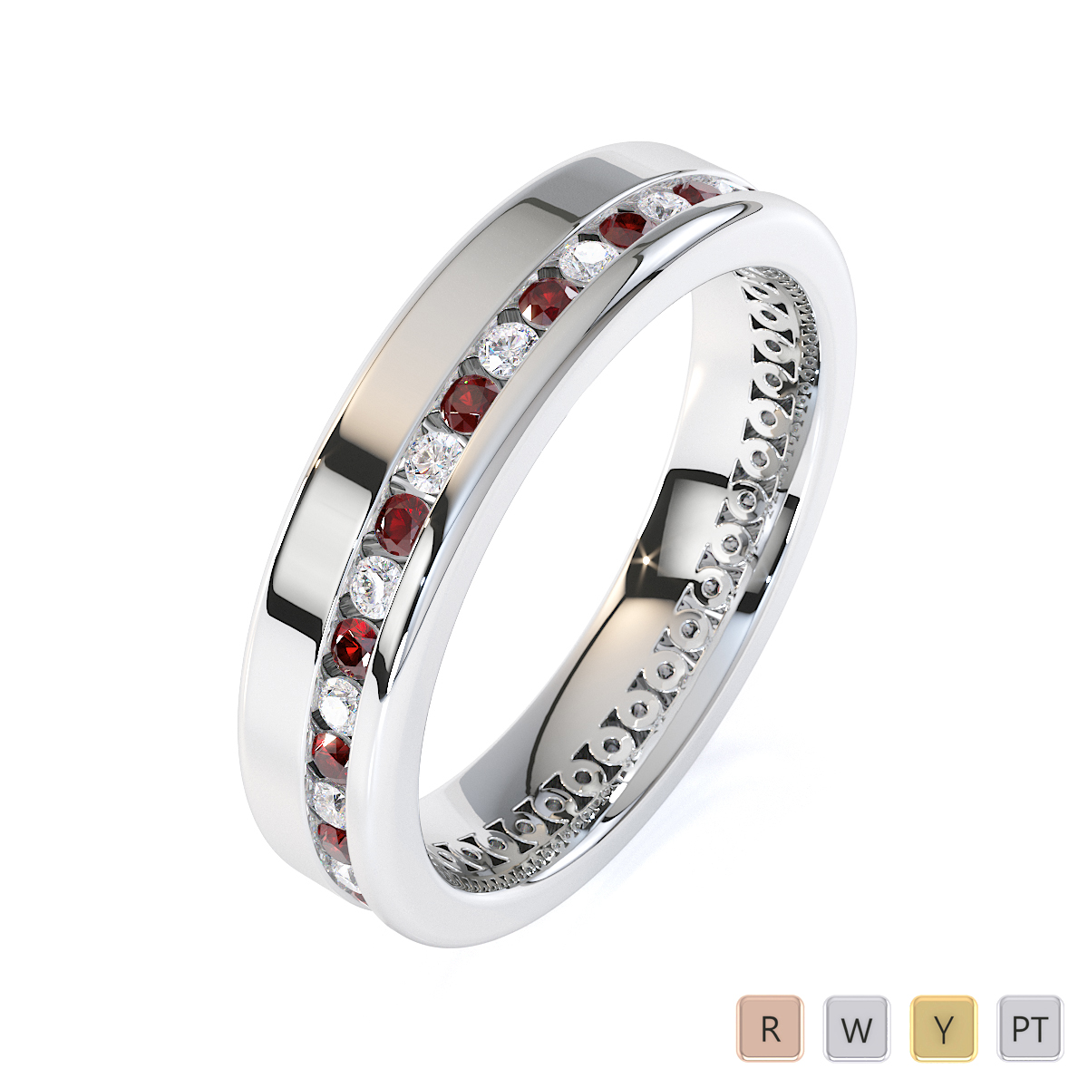 Gold / Platinum Garnet and Diamond Full Eternity Ring RZ1514