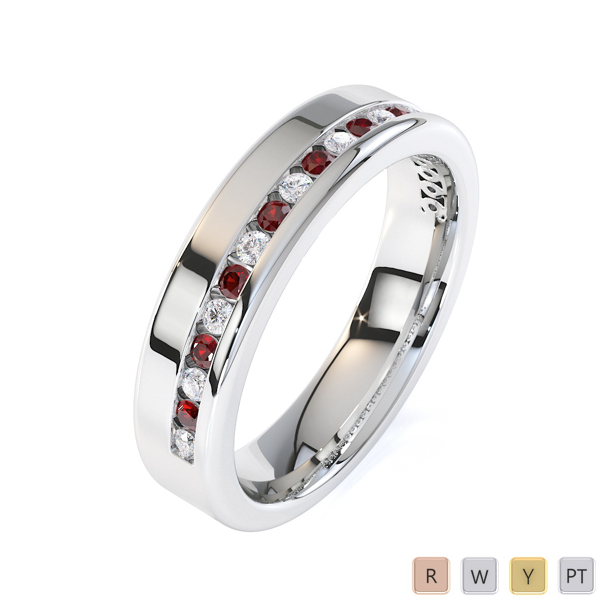 Gold / Platinum Garnet and Diamond Half Eternity Ring RZ1515