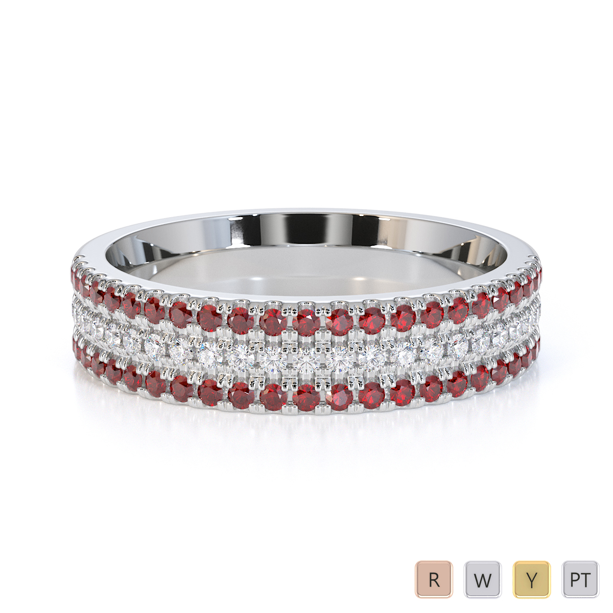 Gold / Platinum Garnet and Diamond Half Eternity Ring RZ1519