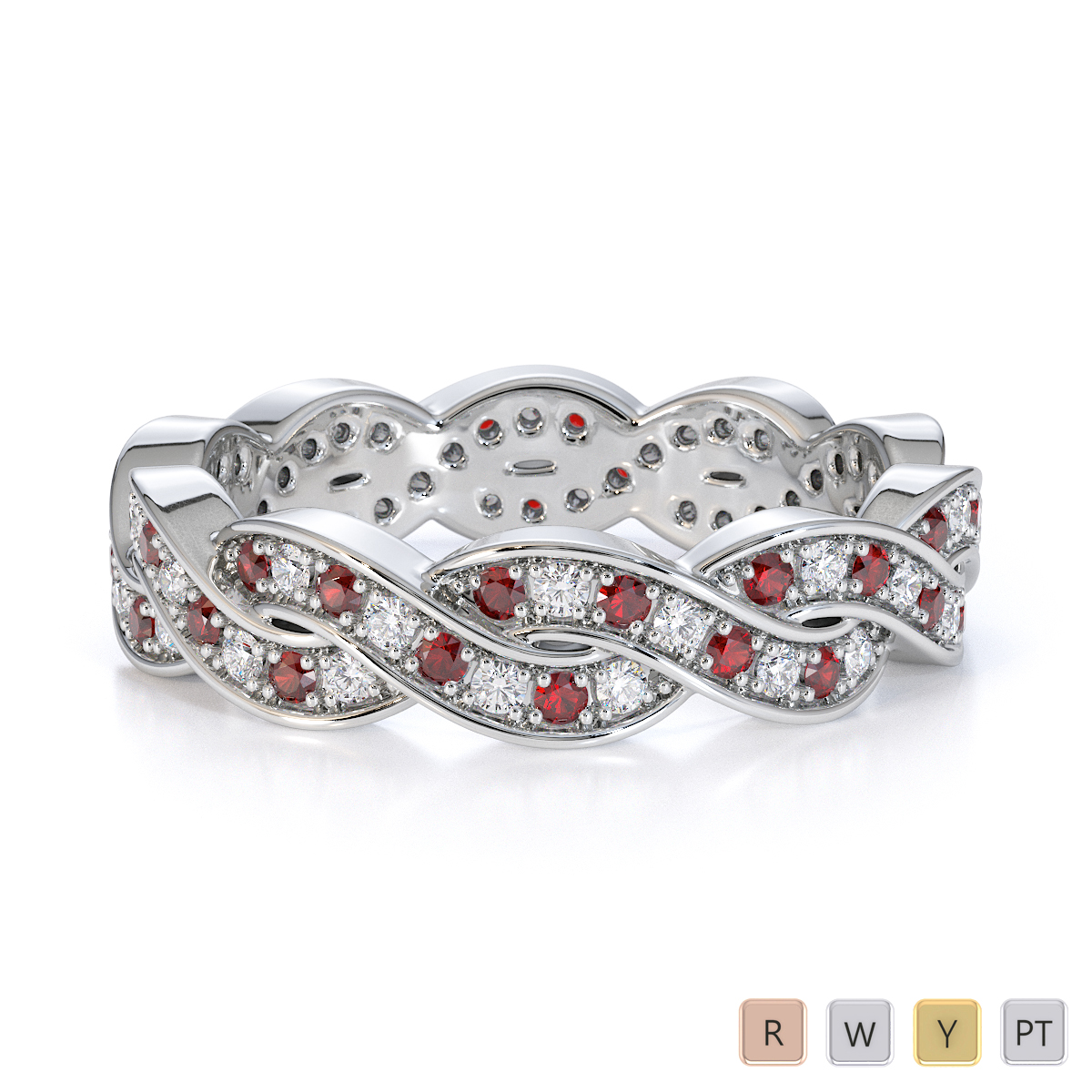 Gold / Platinum Garnet and Diamond Full Eternity Ring RZ1520