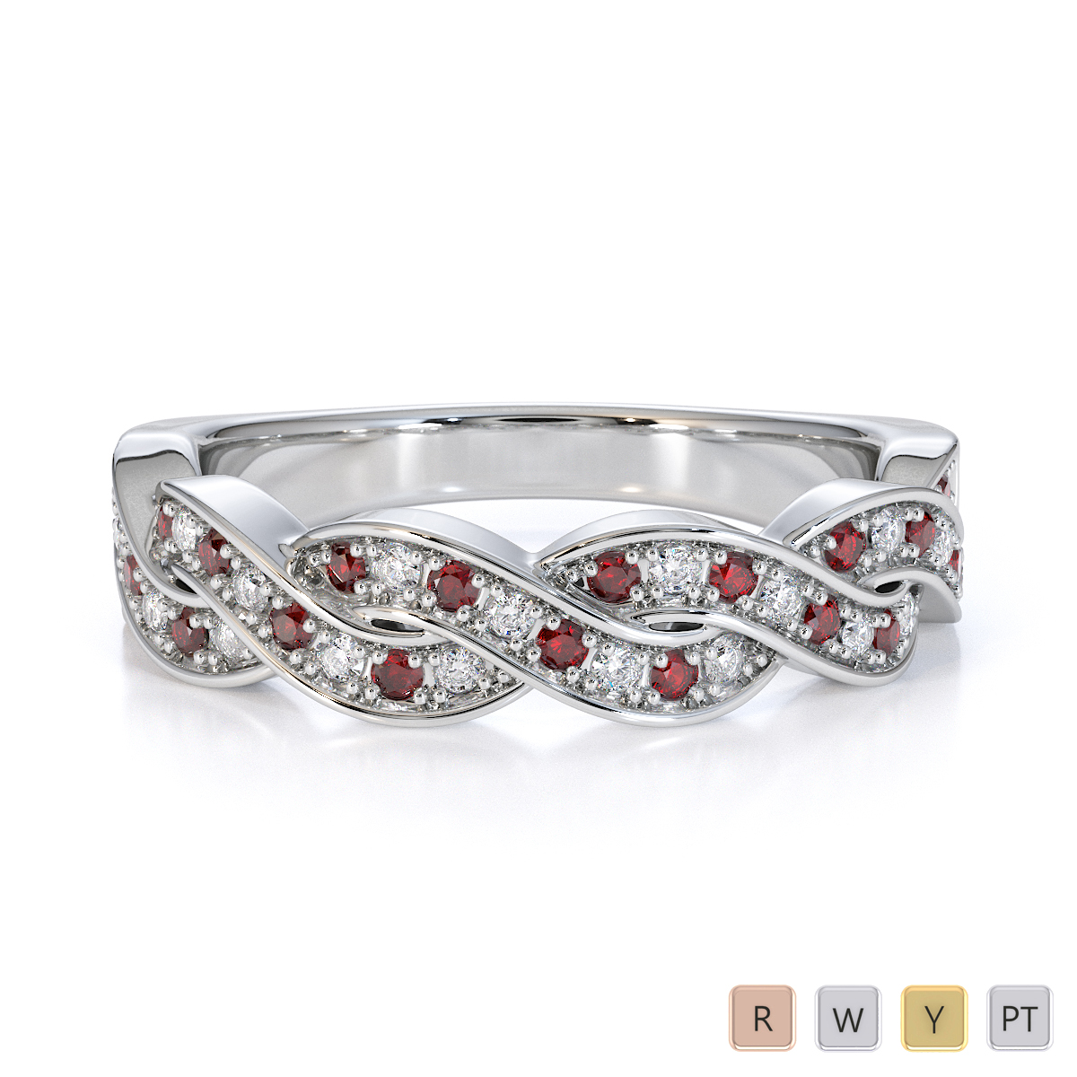 Gold / Platinum Garnet and Diamond Half Eternity Ring RZ1521