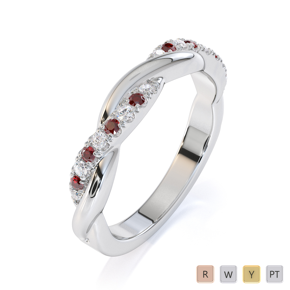 Gold / Platinum Garnet and Diamond Half Eternity Ring RZ1523