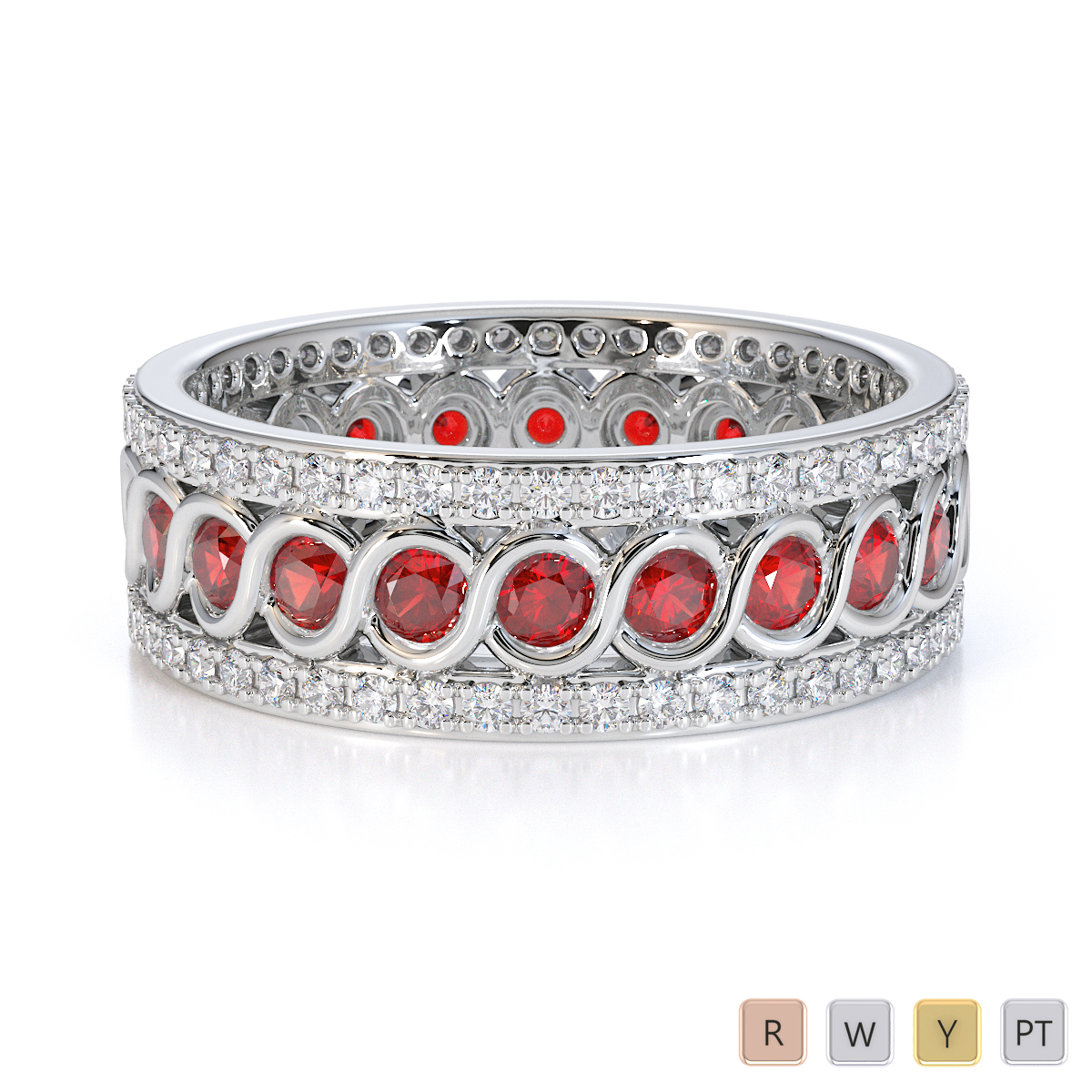 Gold / Platinum Garnet and Diamond Full Eternity Ring RZ1524