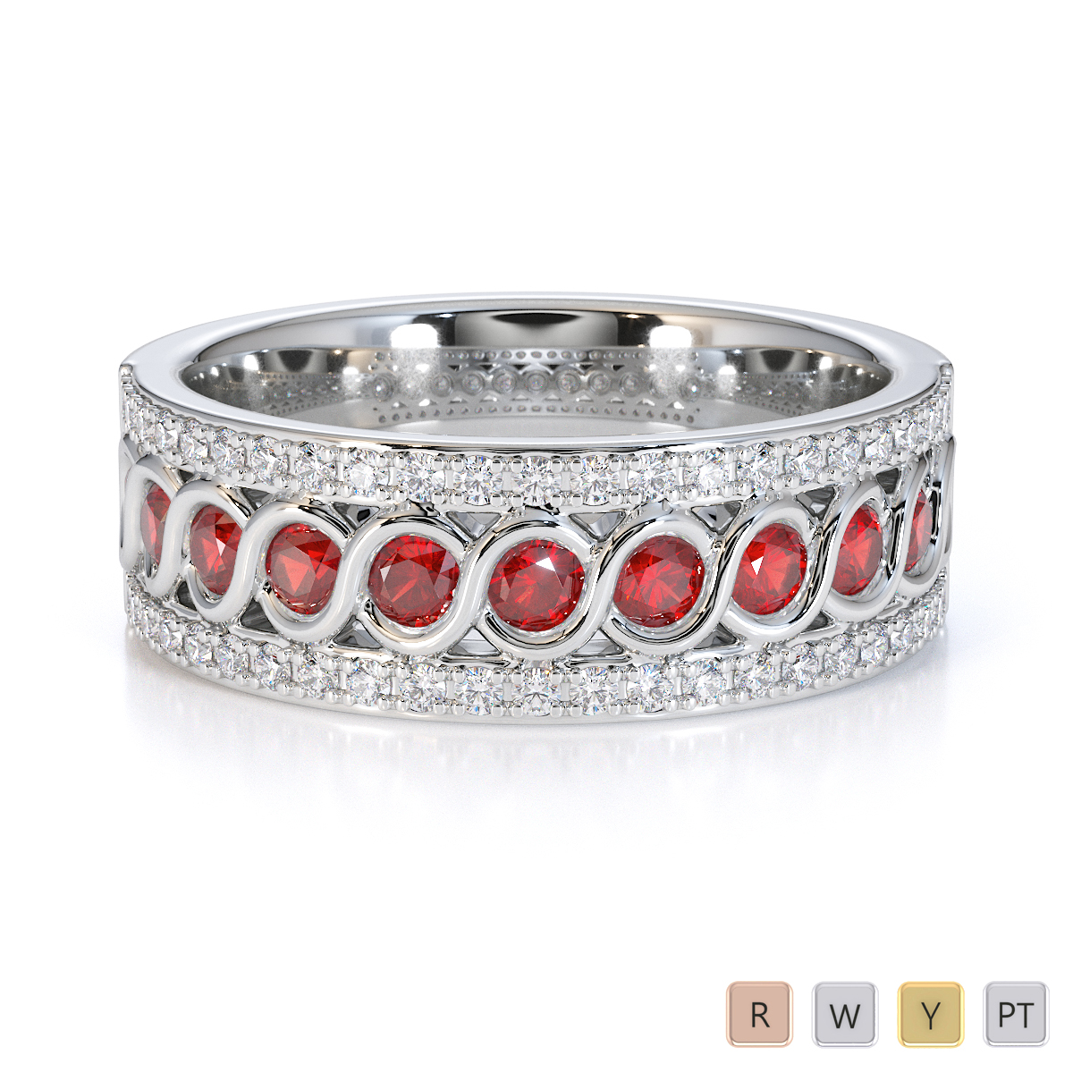 Gold / Platinum Garnet and Diamond Half Eternity Ring RZ1525