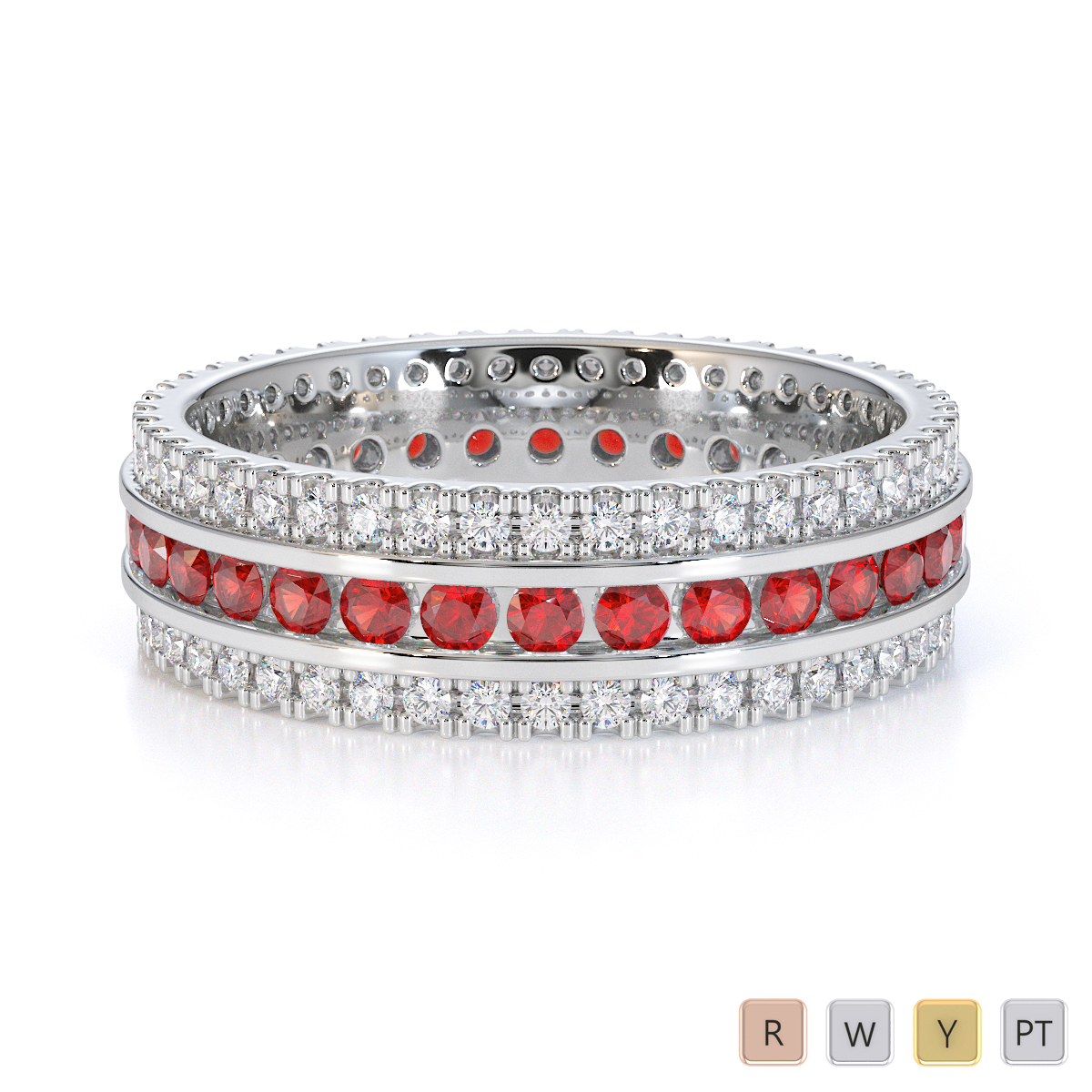 Gold / Platinum Garnet and Diamond Full Eternity Ring RZ1526