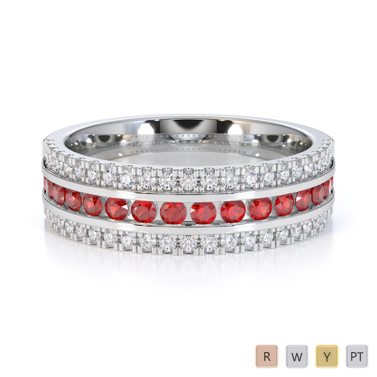 Gold / Platinum Garnet and Diamond Half Eternity Ring RZ1527