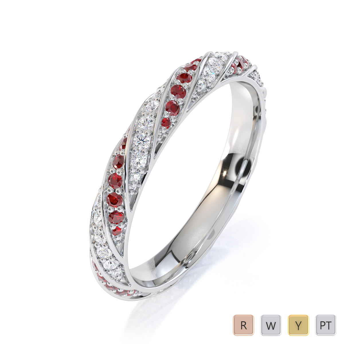 Gold / Platinum Garnet and Diamond Full Eternity Ring RZ1528