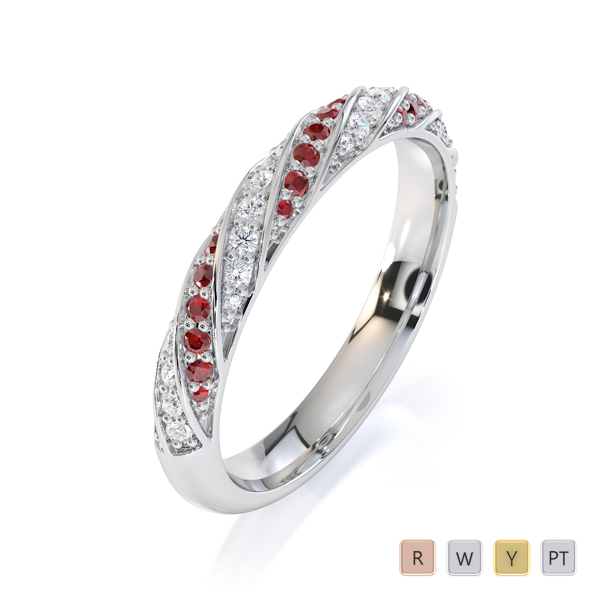 Gold / Platinum Garnet and Diamond Half Eternity Ring RZ1529