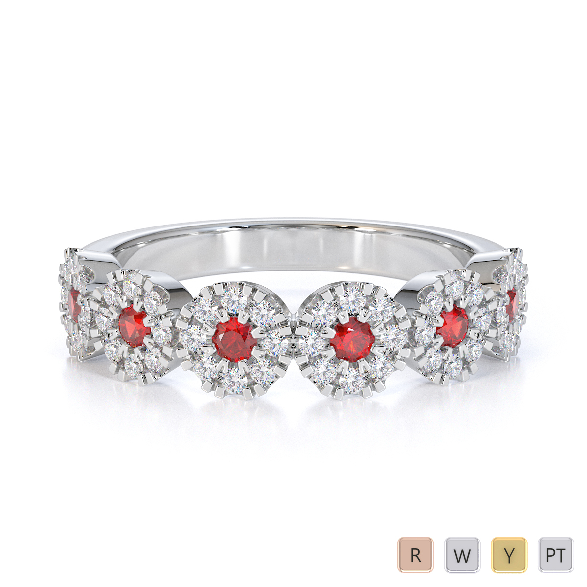 Gold / Platinum Garnet and Diamond Half Eternity Ring RZ1531