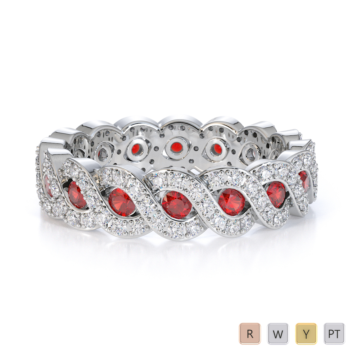 Gold / Platinum Garnet and Diamond Full Eternity Ring RZ1532
