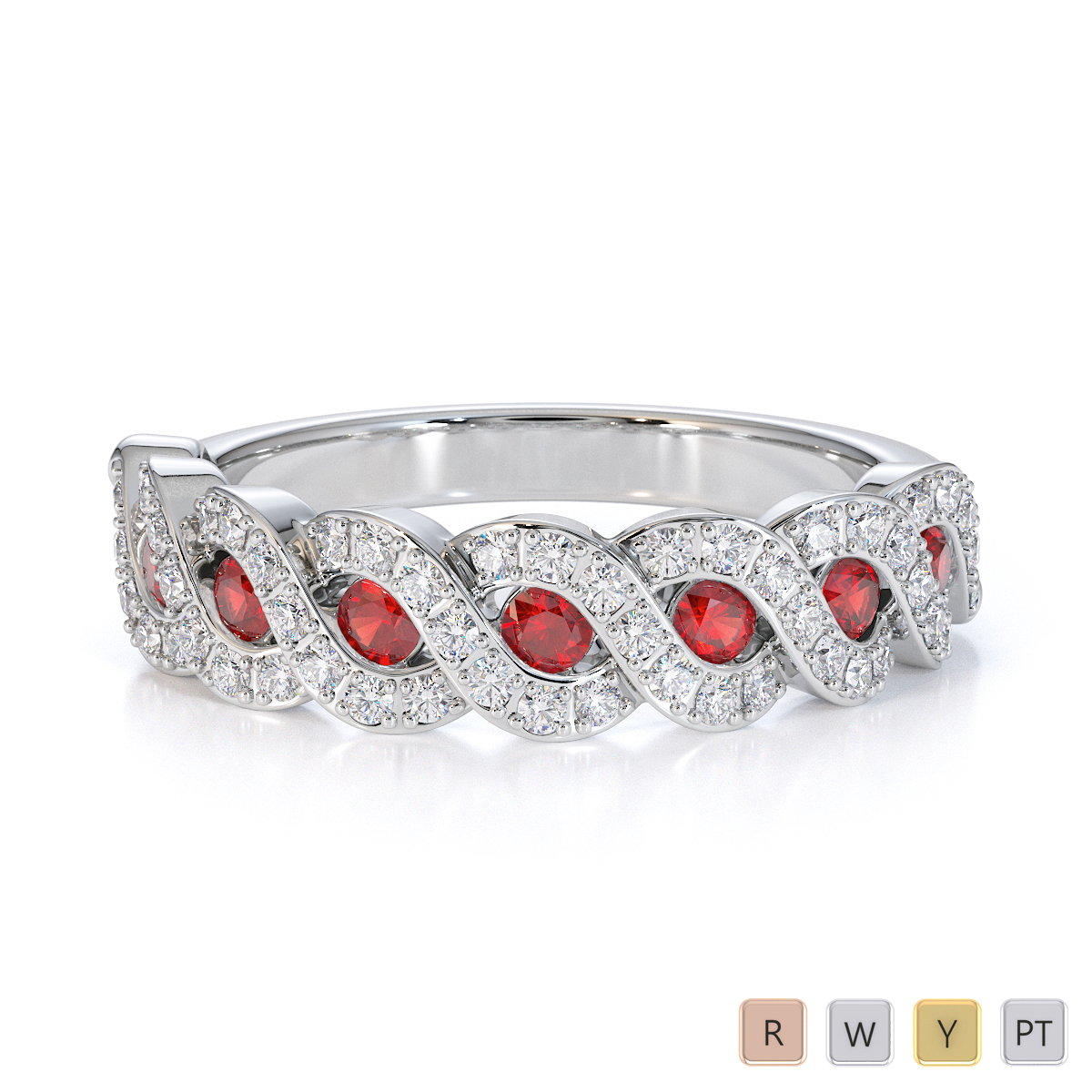 Gold / Platinum Garnet and Diamond Half Eternity Ring RZ1533