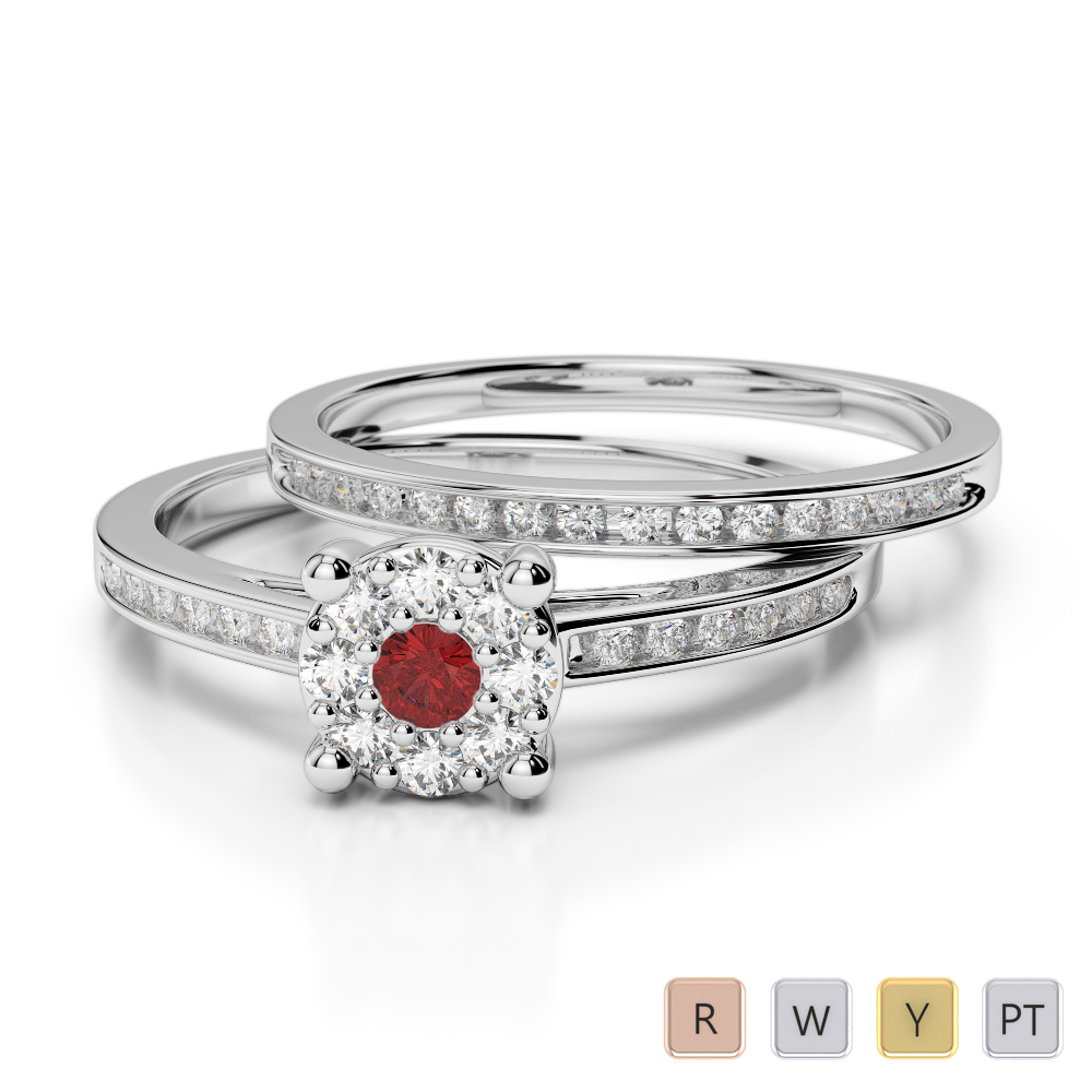 Gold / Platinum Round cut Garnet and Diamond Bridal Set Ring AGDR-1052