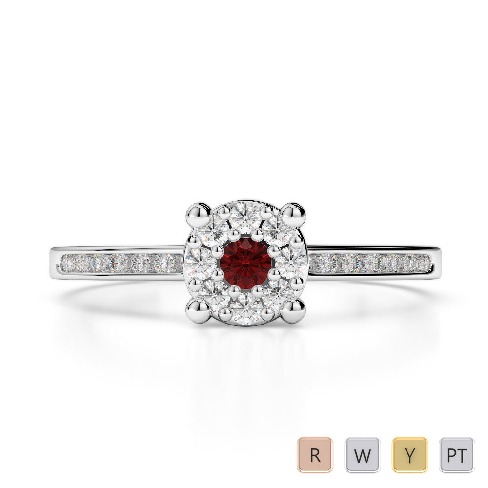 Gold / Platinum Round Cut Garnet and Diamond Engagement Ring AGDR-1163