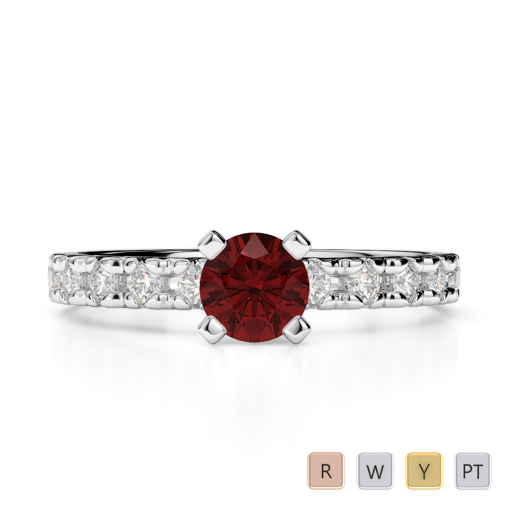Gold / Platinum Round Cut Garnet and Diamond Engagement Ring AGDR-1171