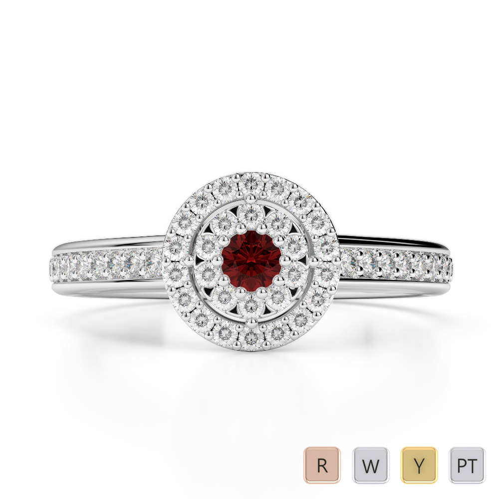 Gold / Platinum Round Cut Garnet and Diamond Engagement Ring AGDR-1188