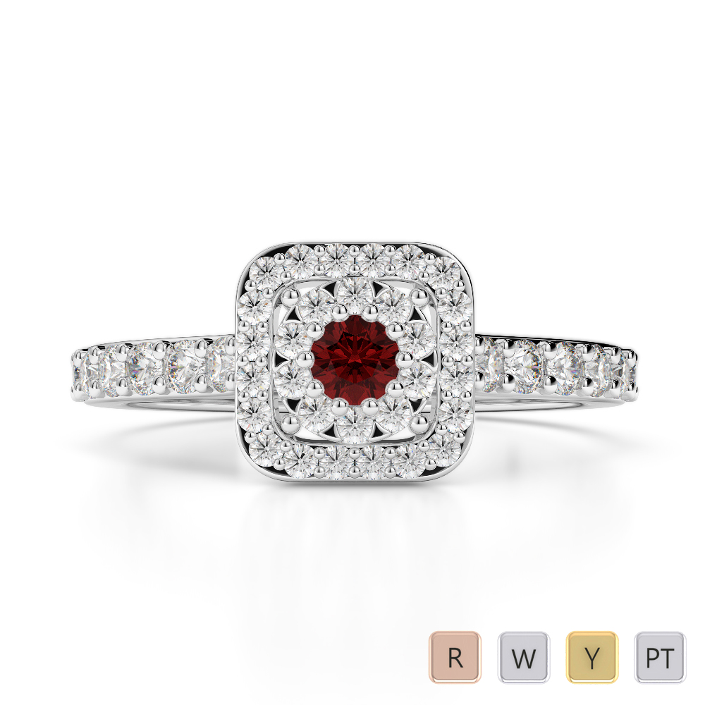 Gold / Platinum Round Cut Garnet and Diamond Engagement Ring AGDR-1189