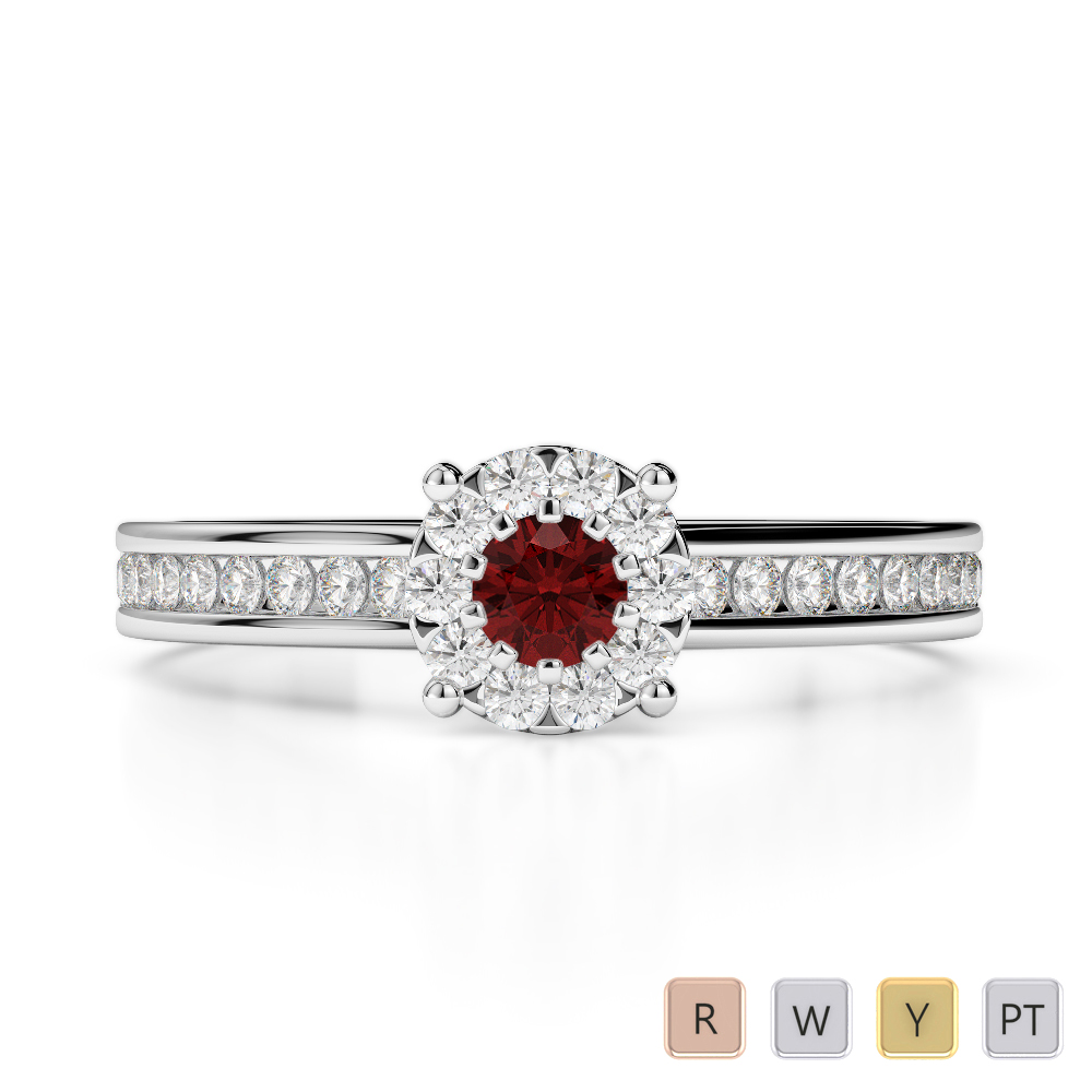 Gold / Platinum Round Cut Garnet and Diamond Engagement Ring AGDR-1190