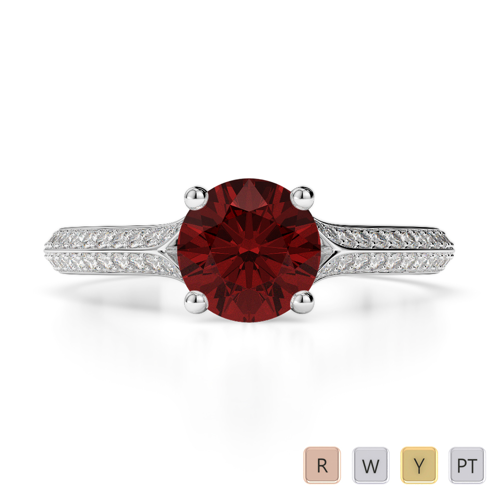 Gold / Platinum Round Cut Garnet and Diamond Engagement Ring AGDR-1200