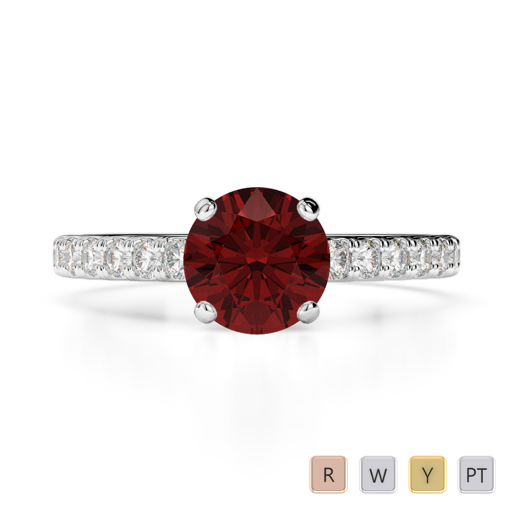 Gold / Platinum Round Cut Garnet and Diamond Engagement Ring AGDR-1201