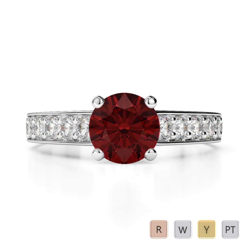 Gold / Platinum Round Cut Garnet and Diamond Engagement Ring AGDR-1202