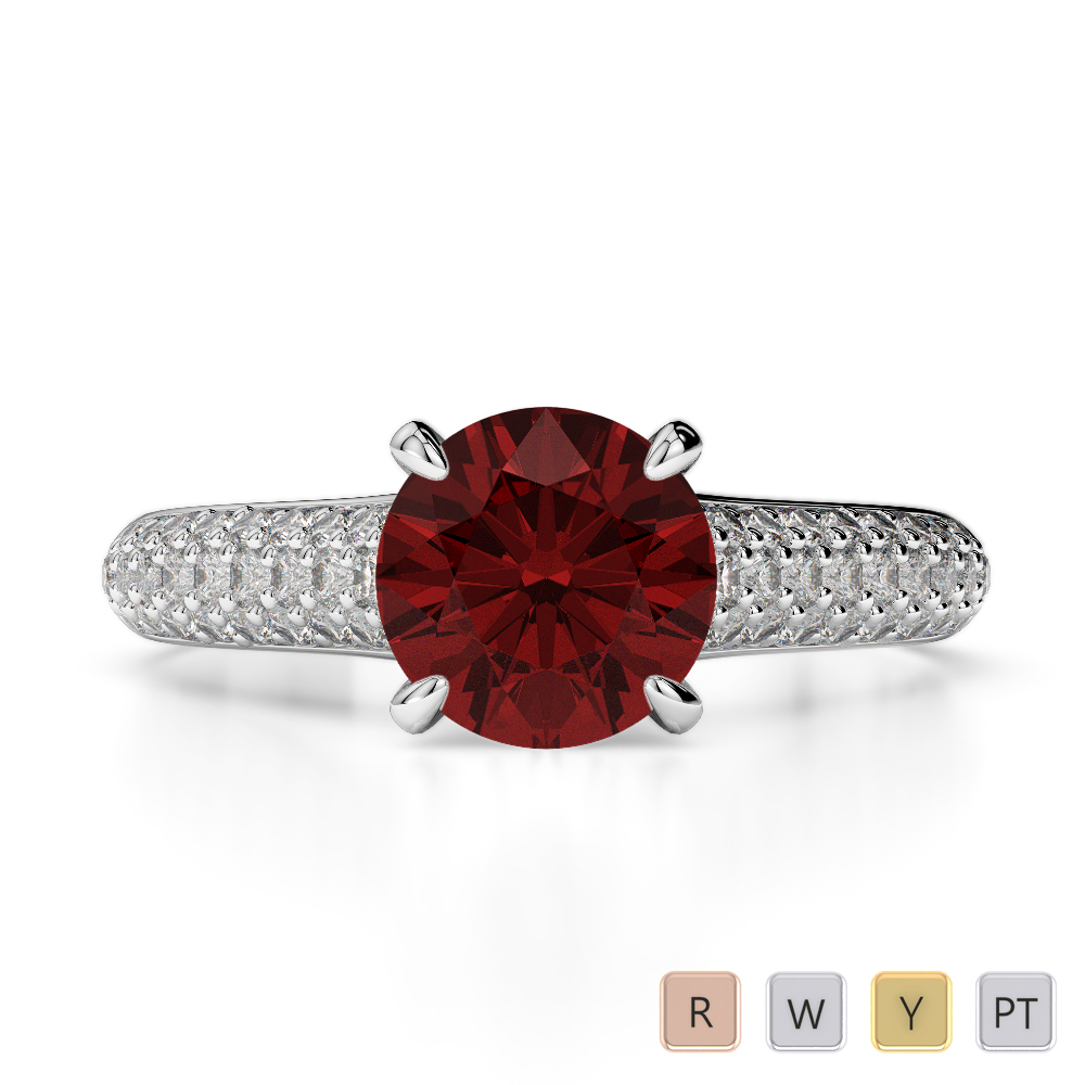 Gold / Platinum Round Cut Garnet and Diamond Engagement Ring AGDR-1203