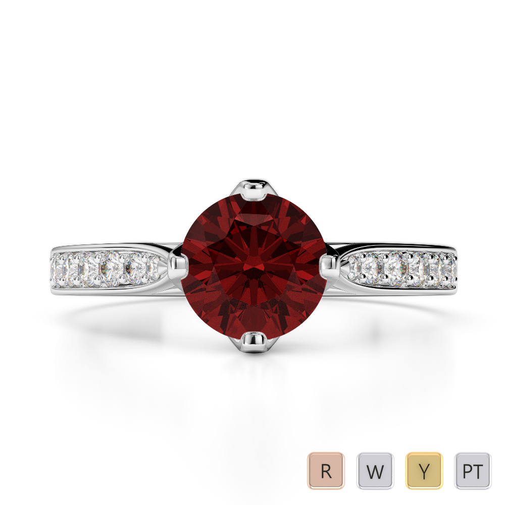 Gold / Platinum Round Cut Garnet and Diamond Engagement Ring AGDR-1204