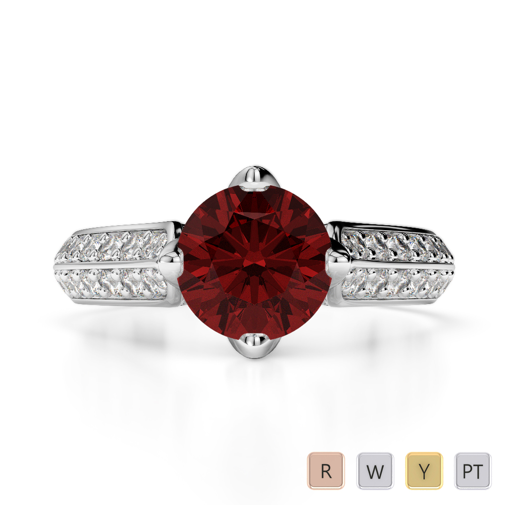 Gold / Platinum Round Cut Garnet and Diamond Engagement Ring AGDR-1205
