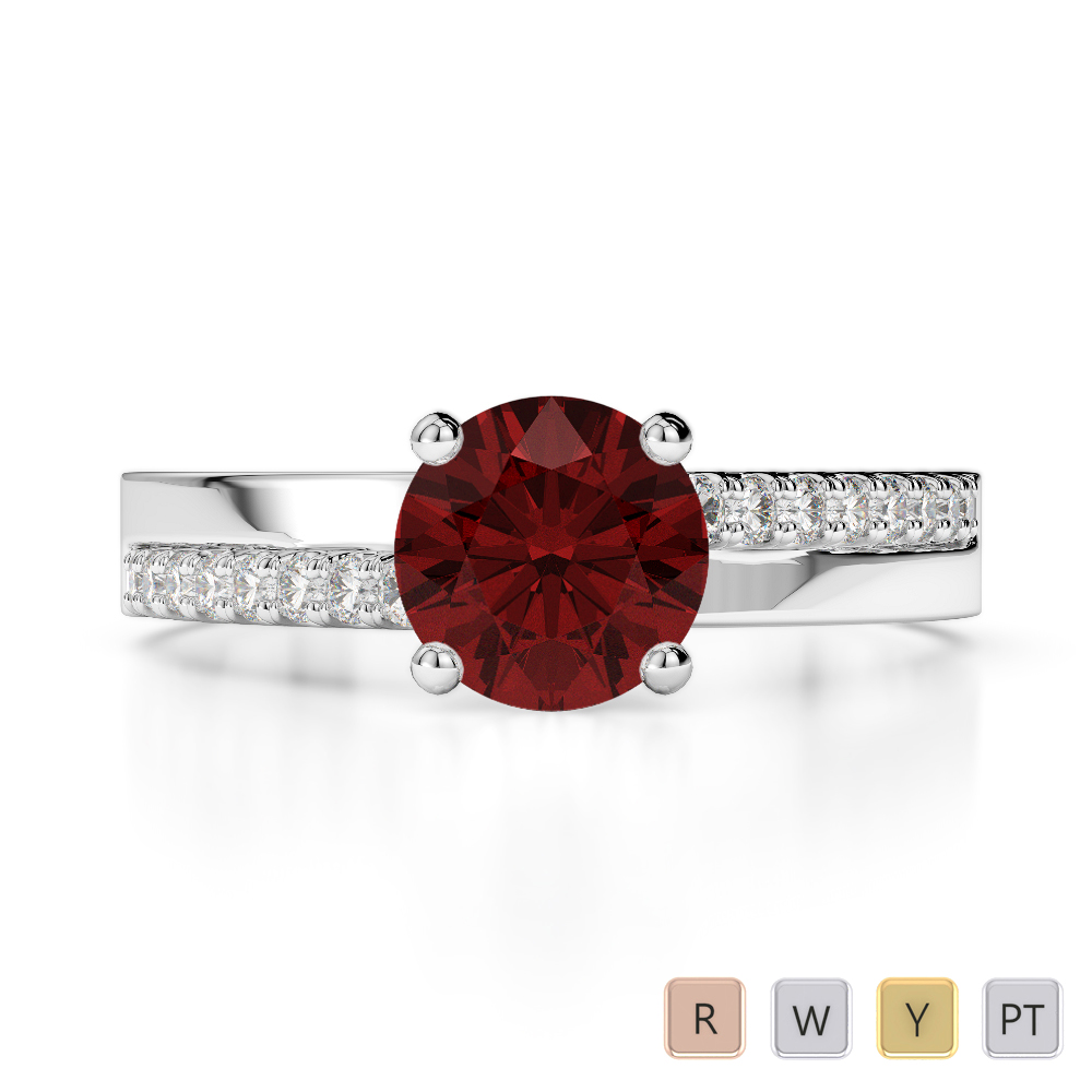 Gold / Platinum Round Cut Garnet and Diamond Engagement Ring AGDR-1206