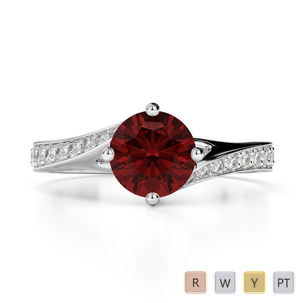 Gold / Platinum Round Cut Garnet and Diamond Engagement Ring AGDR-1207