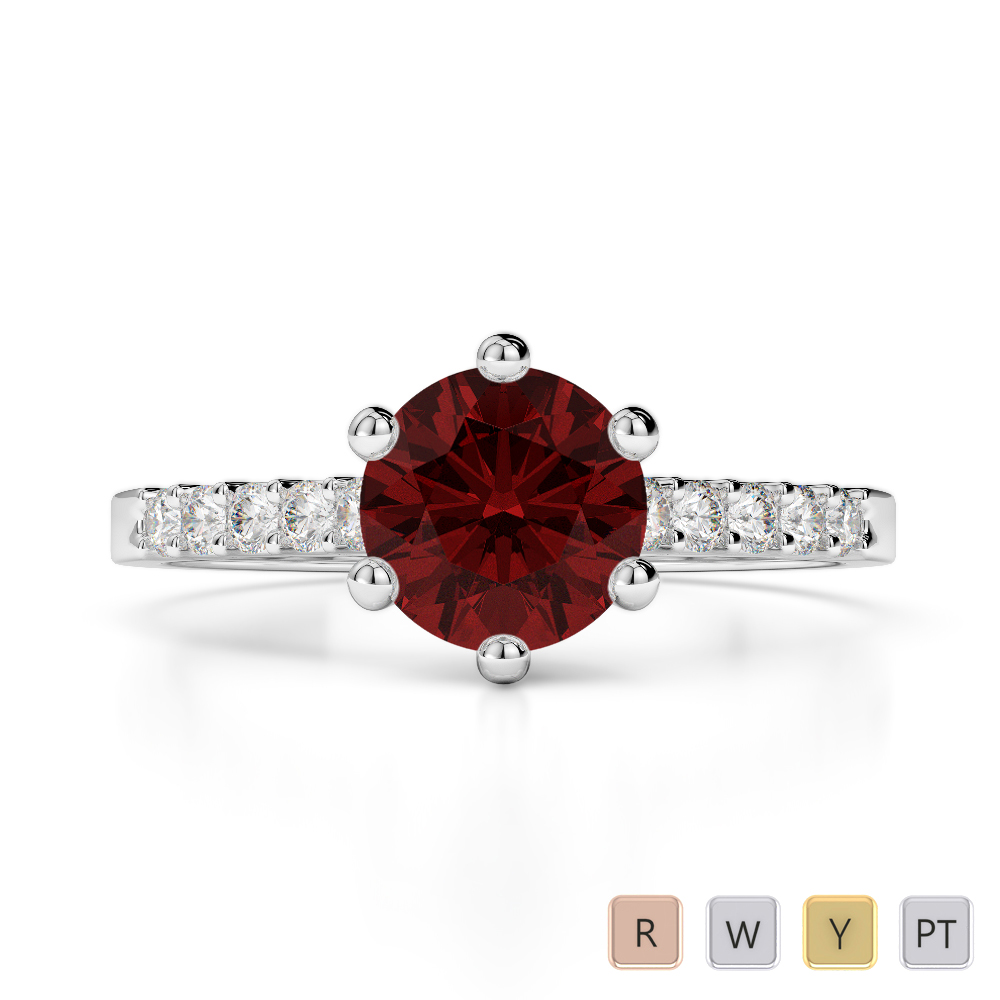 Gold / Platinum Round Cut Garnet and Diamond Engagement Ring AGDR-1208