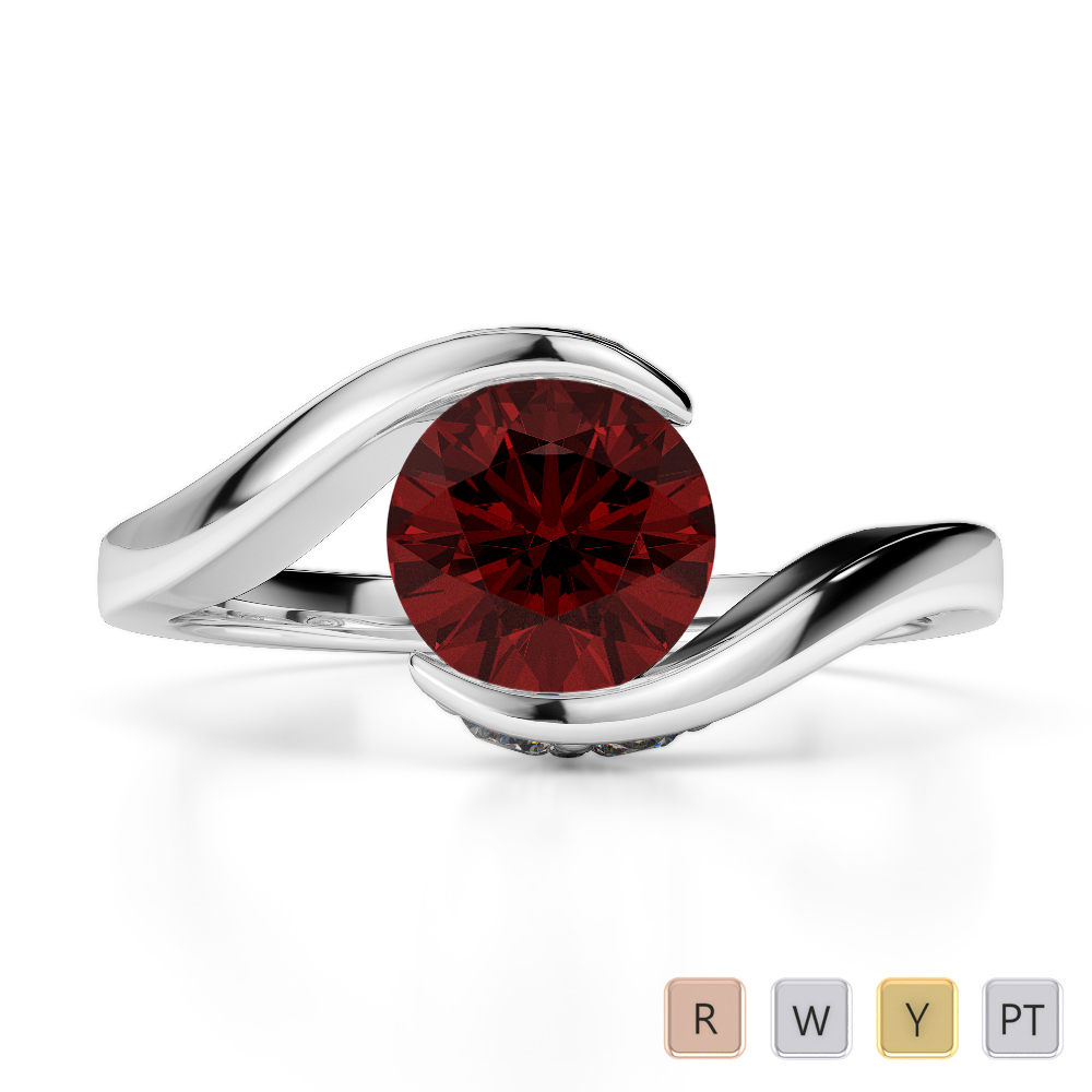Gold / Platinum Round Cut Garnet and Diamond Engagement Ring AGDR-1209