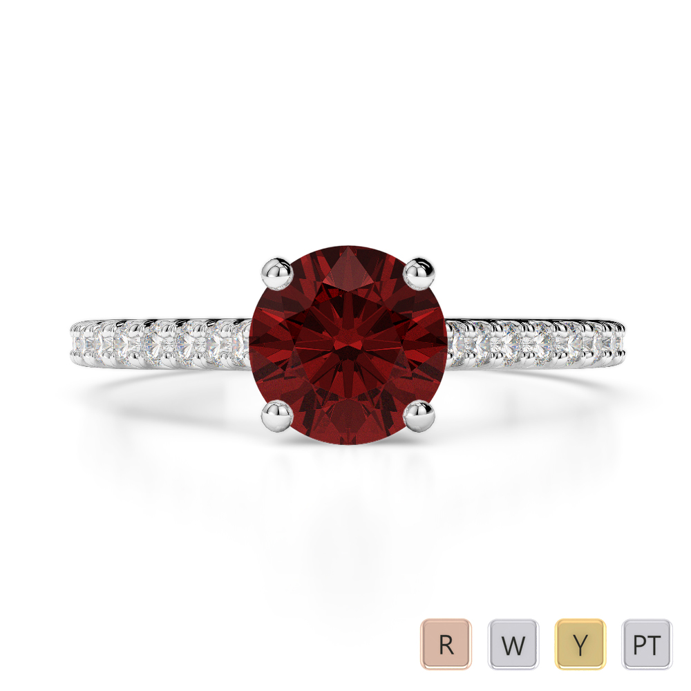 Gold / Platinum Round Cut Garnet and Diamond Engagement Ring AGDR-1213