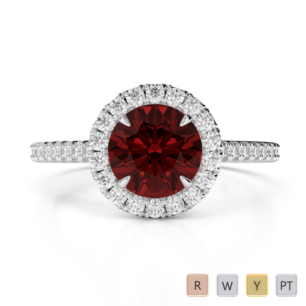 Gold / Platinum Round Cut Garnet and Diamond Engagement Ring AGDR-1215