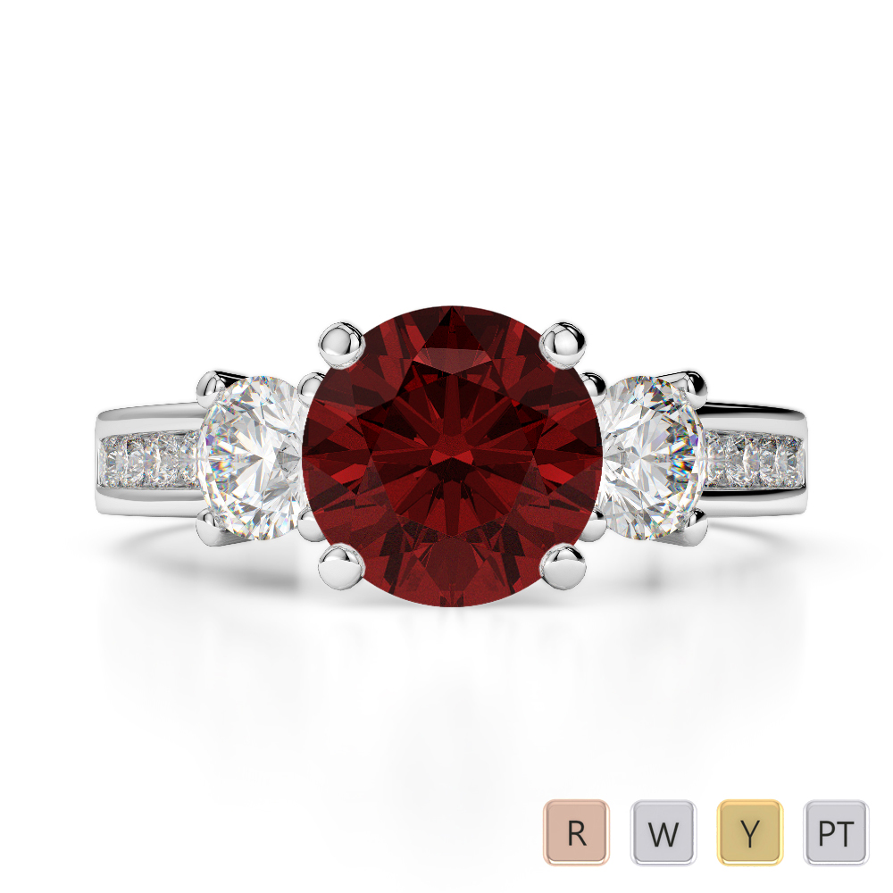 Gold / Platinum Round Cut Garnet and Diamond Engagement Ring AGDR-1218