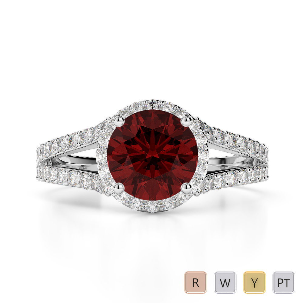 Gold / Platinum Round Cut Garnet and Diamond Engagement Ring AGDR-1220