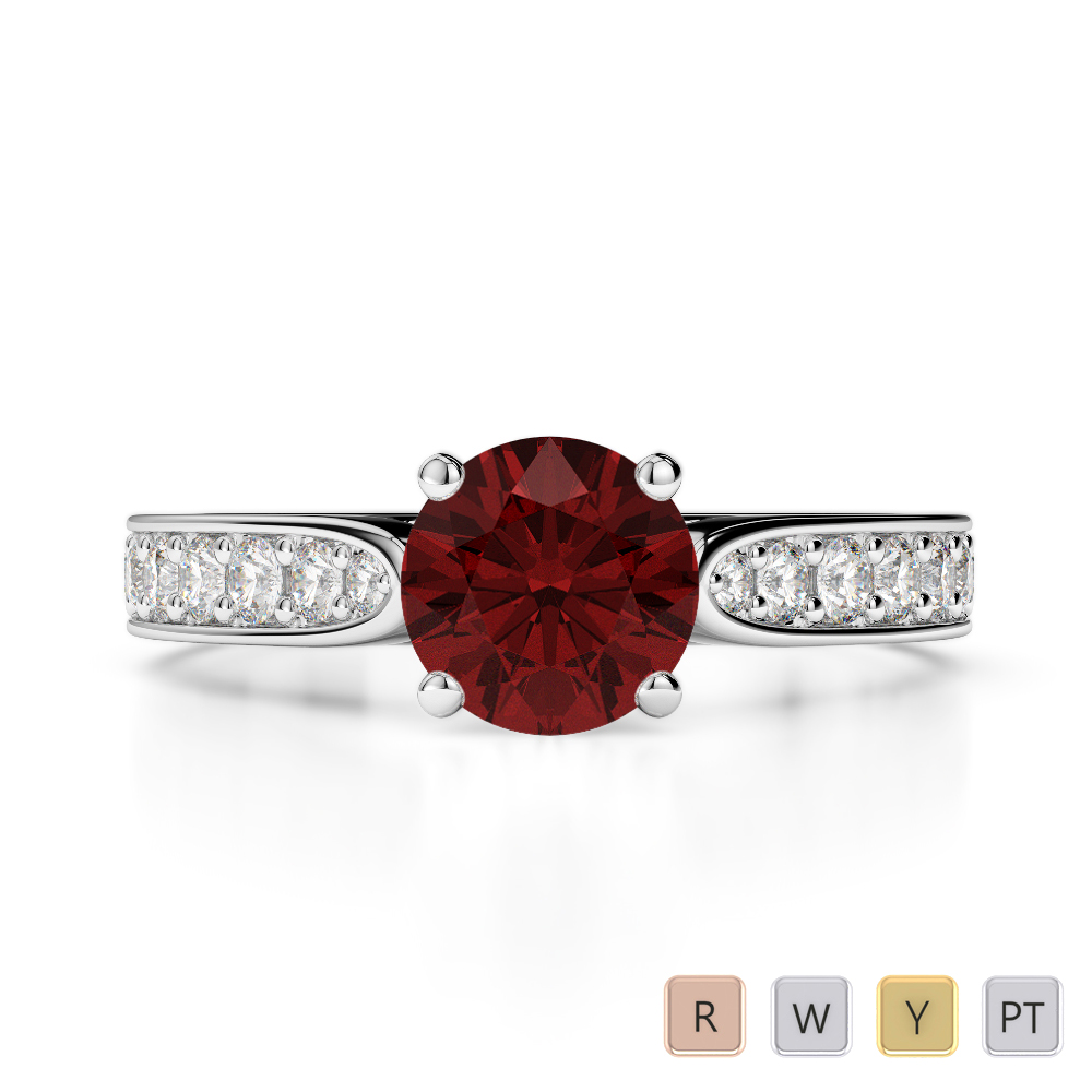 Gold / Platinum Round Cut Garnet and Diamond Engagement Ring AGDR-1221