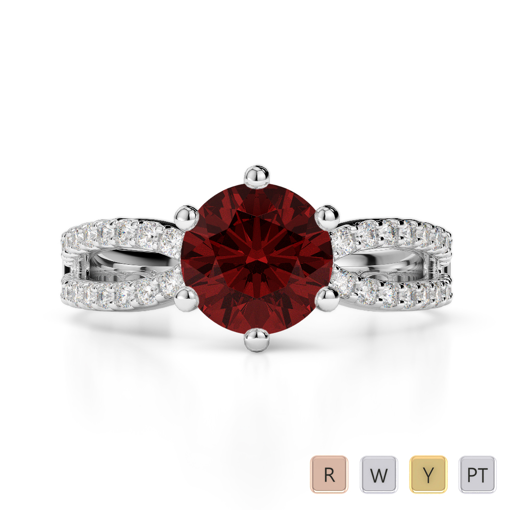 Gold / Platinum Round Cut Garnet and Diamond Engagement Ring AGDR-1223